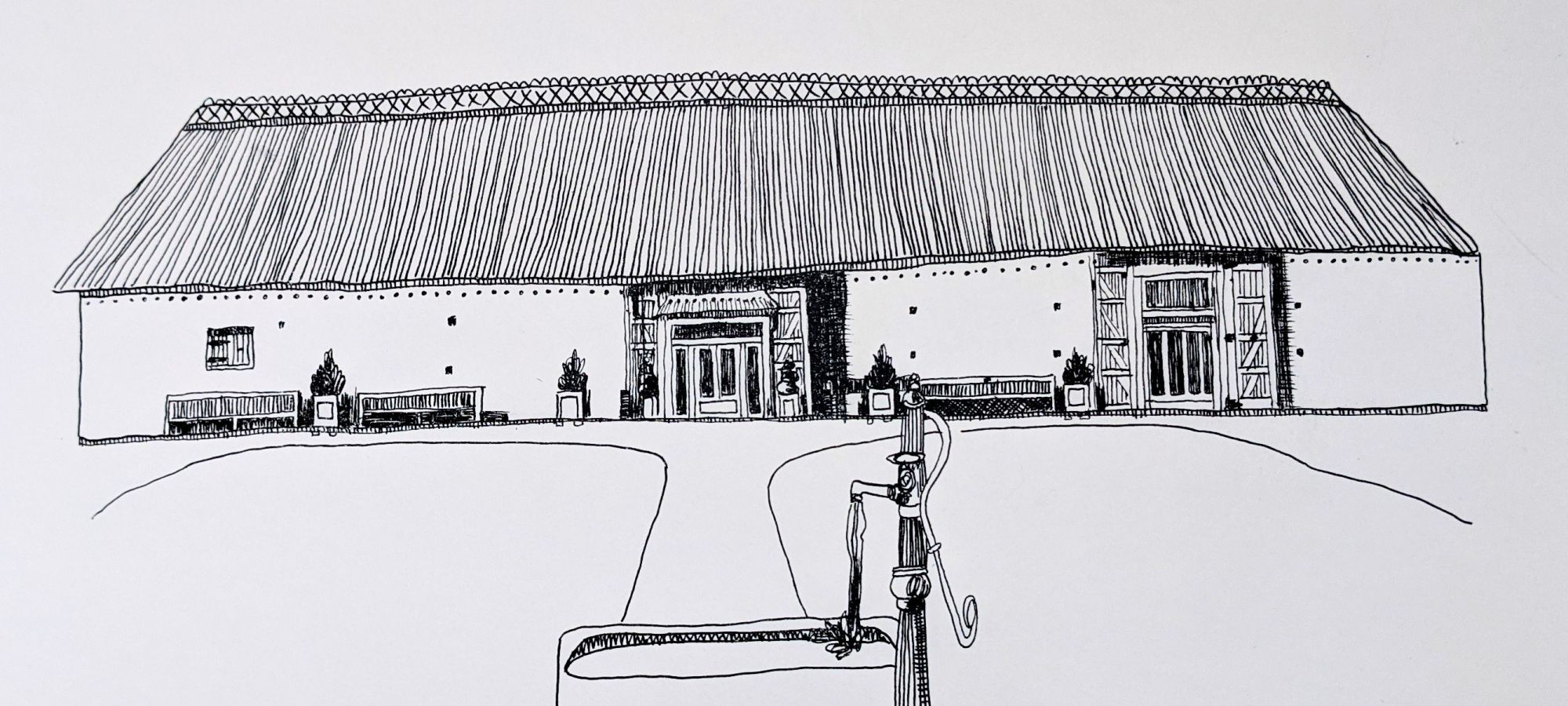Pencil sketch of the Tythe Barn Launton - Live Wedding Band | Band hampshire | acoustic wedding band | live party band | Function Band | evening wedding music | wedding entertainment | AKA Party Band