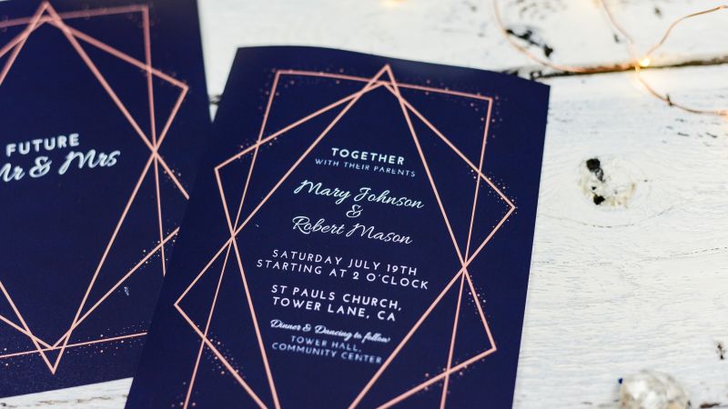 Blue and Rose Gold Wedding Stationary - Live Wedding Band | Hire a wedding band | live wedding bands | Live music wedding bands | best wedding live bands | AKA Party Band