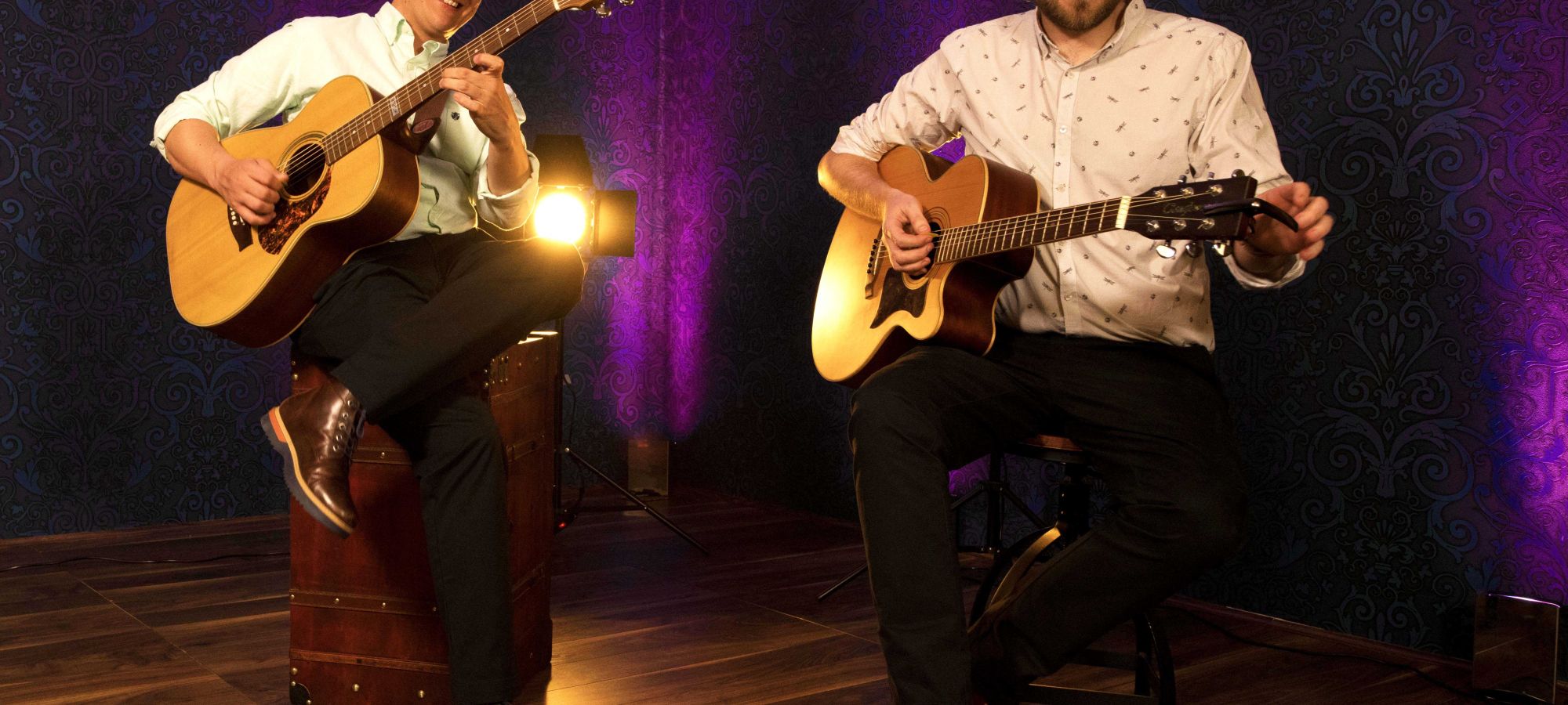 Acoustic Wedding Guitar Duo Purple Lights - Live Wedding Band | Hampshire wedding band | wedding music live band | best live wedding bands | how much does a live band cost for a wedding | AKA Party Band